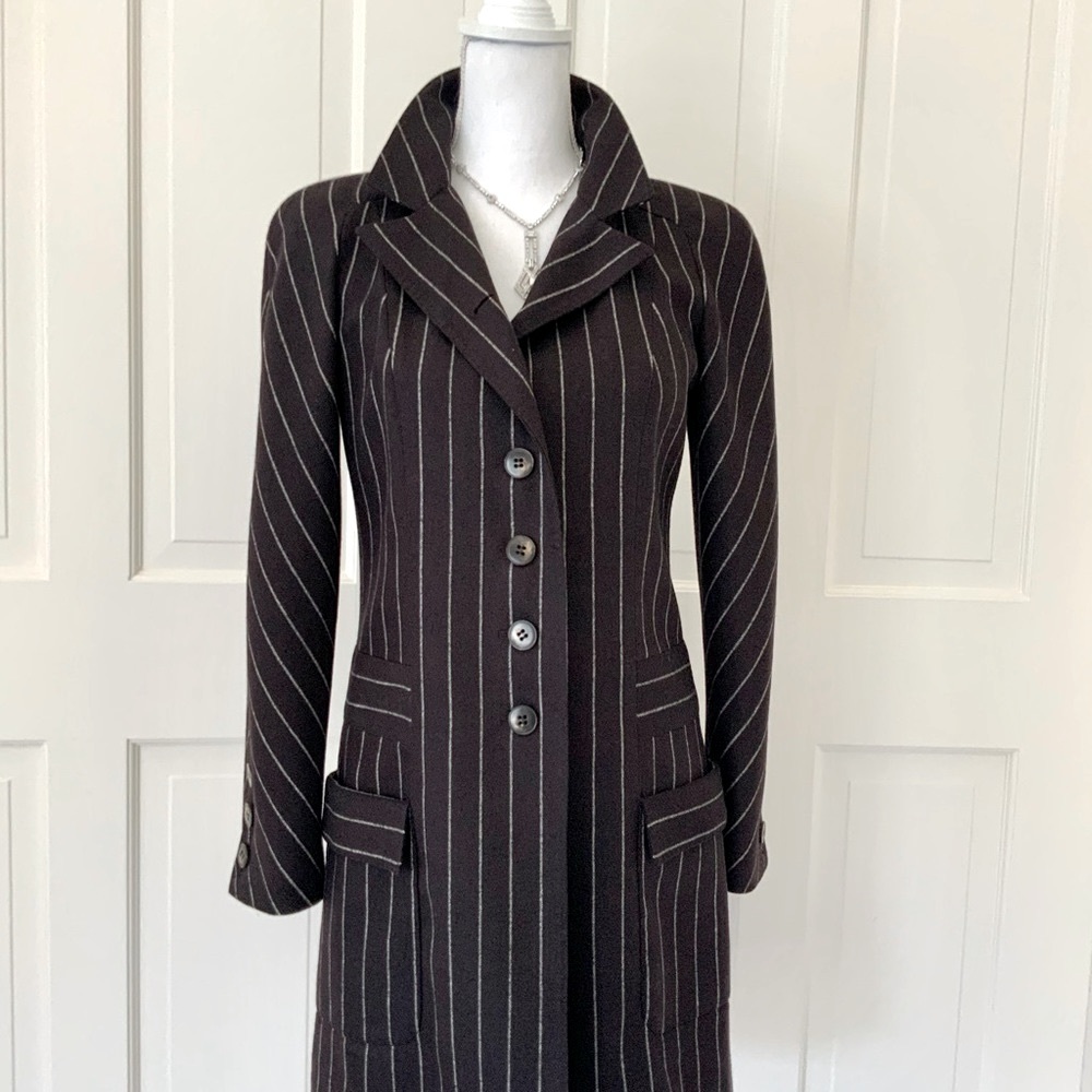 Valentino brown cashmere wool pinstriped coat size 4